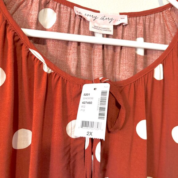 NWT Terracotta/Burnt Orange Polka Dot Shirt 2X Plus - Picture 5 of 7